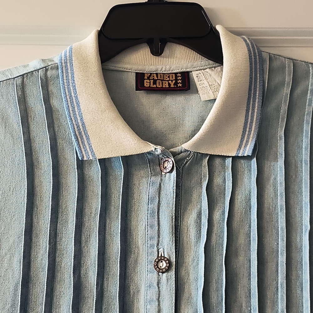 Vintage Faded Glory Denim Dress Maxi Juniors 9 Y2K Cottagecore Pleated Polo - Picture 5 of 8